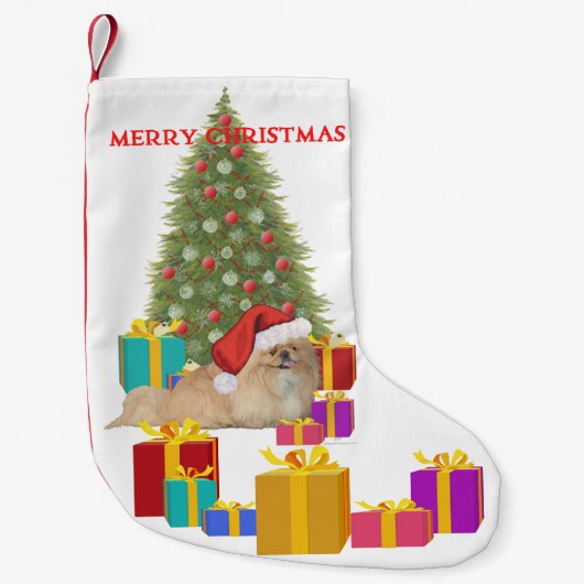 Pekingese Kerstmis Kleine Kerstsok (Voorkant)