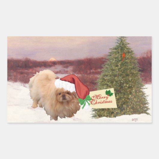 Pekingese Kerstmis Rechthoekige Sticker (Voorkant)