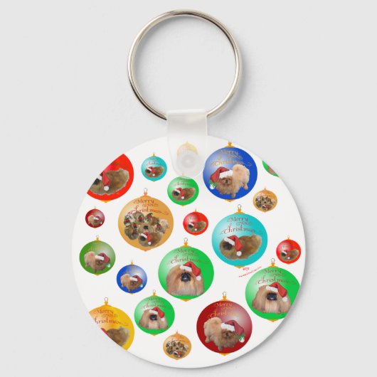 Pekingese Kerstornamenten Sleutelhanger (Voorkant)