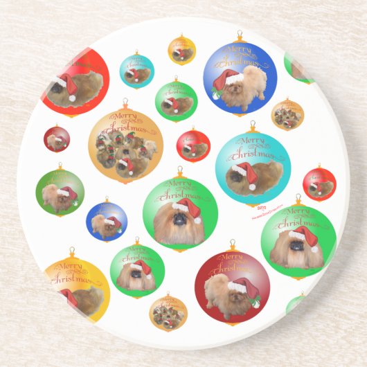 Pekingese Kerstornamenten Zandsteen Onderzetter (Voorkant)