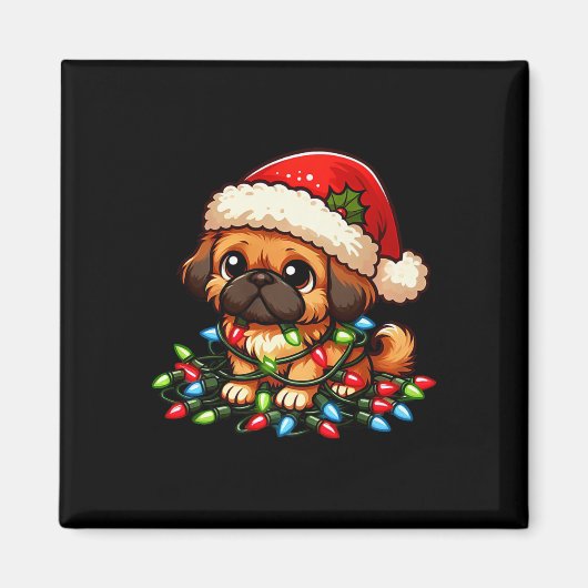 Pekingese kerstverlichting Hond Grappige Kerstmis Magneet (Voorkant)