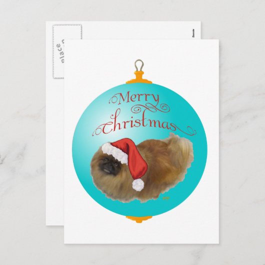 Pekingese kerstversiering feestdagenkaart (Voorkant / Achterkant)