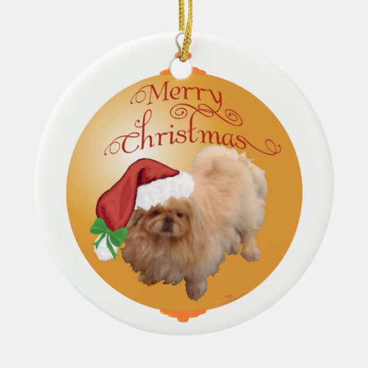 Pekingese kerstversiering keramisch ornament (Voorkant)