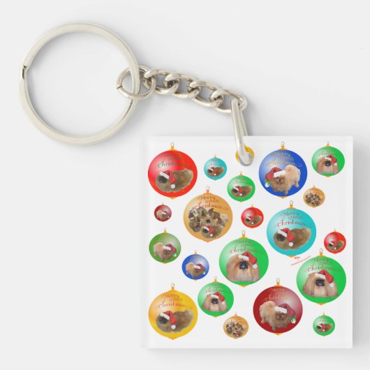 Pekingese Kerstversiering Sleutelhanger (Voorkant)
