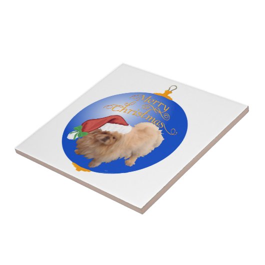 Pekingese kerstversiering tegeltje (Zijkant)