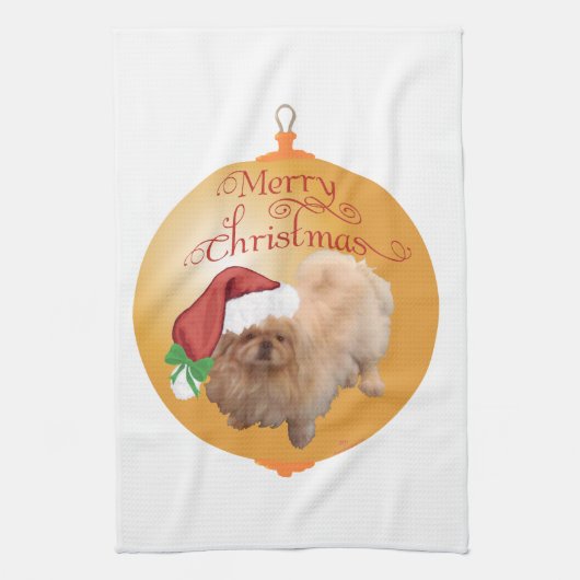 Pekingese kerstversiering theedoek (Verticaal)