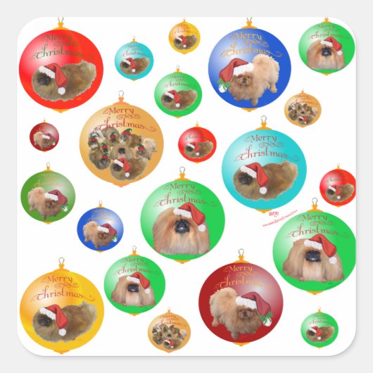 Pekingese Kerstversiering Vierkante Sticker (Voorkant)