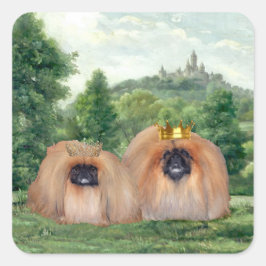 Pekingese Koning & Koningin met Droomkasteel Vierkante Sticker