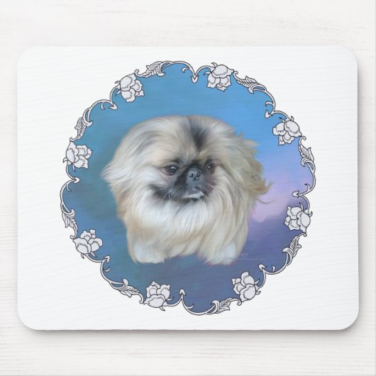 Pekingese lelie op blauw muismat (Voorkant)