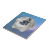 Pekingese lelie op blauw tegeltje (Zijkant)