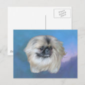 Pekingese Lily op Blue Briefkaart (Voorkant / Achterkant)