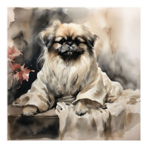 Pekingese Loungen in een zijden gewaad Inkttekenin