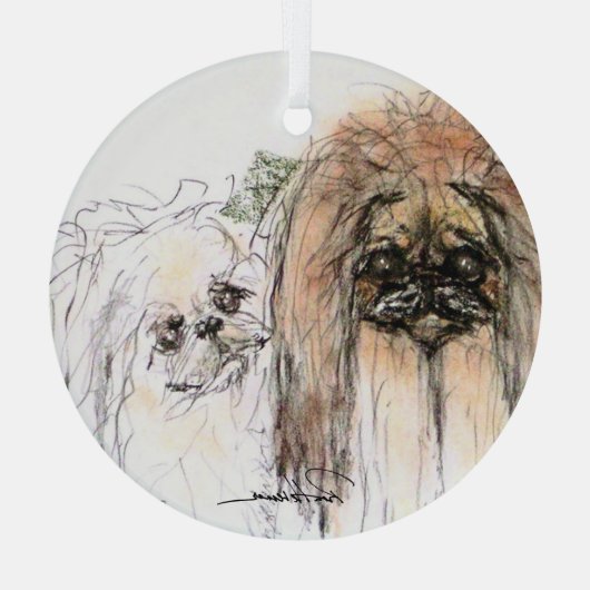 Pekingese Lovers van Hevener Glas Ornament (Achterkant)
