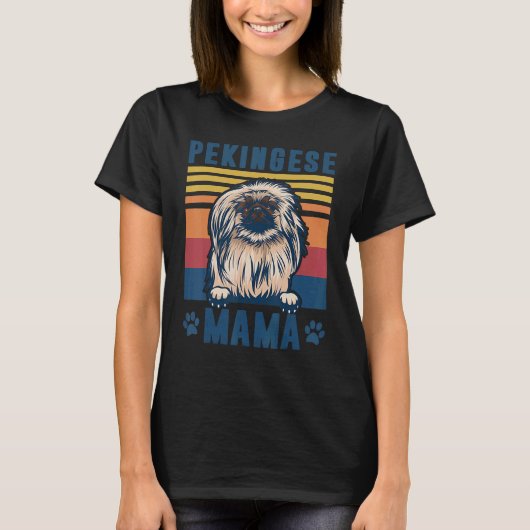 Pekingese Mama Retro Dog mama T-shirt (Voorkant)