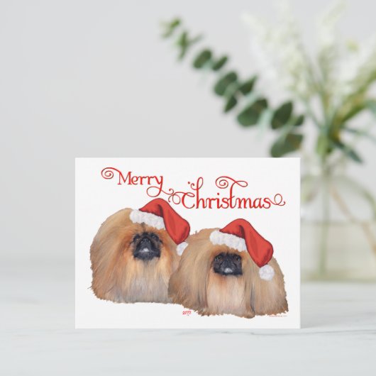 Pekingese Merry Kerstmis Feestdagenkaart (Staand voorkant)