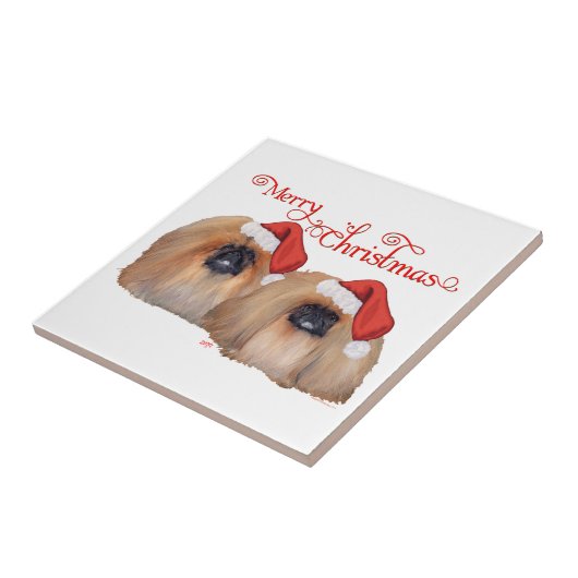 Pekingese Merry Kerstmis Tegeltje (Zijkant)