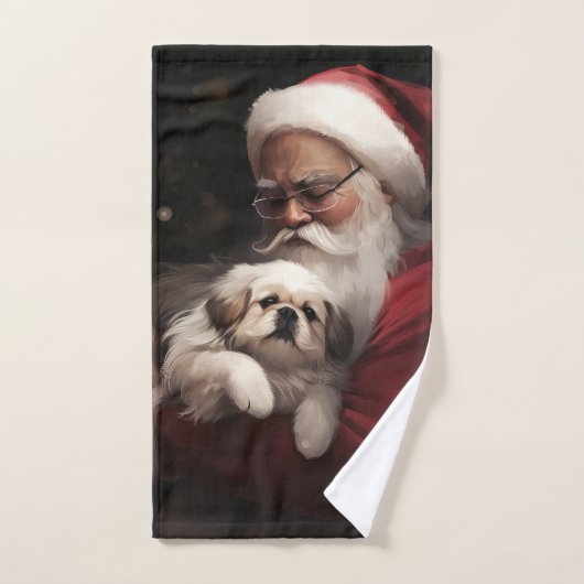 Pekingese met Sinterklaas Feestelijke Kerstmis Bad Handdoek (Handdoek)