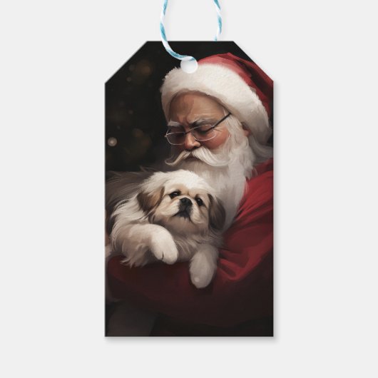 Pekingese met Sinterklaas Feestelijke Kerstmis Cadeaulabel (Voorkant)