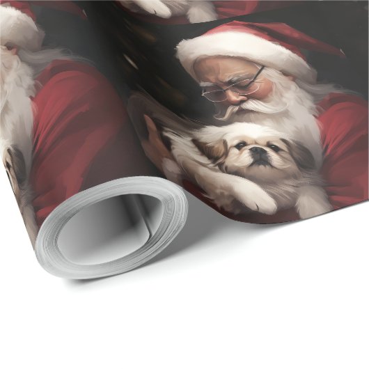 Pekingese met Sinterklaas Feestelijke Kerstmis Cadeaupapier (Rol Hoek)