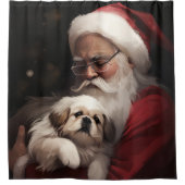 Pekingese met Sinterklaas Feestelijke Kerstmis Douchegordijn (Voorkant)