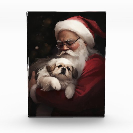 Pekingese met Sinterklaas Feestelijke Kerstmis Fotoblokken (Voorkant)