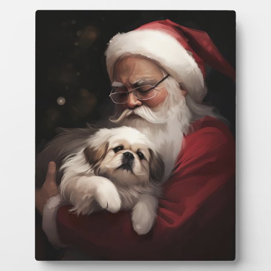 Pekingese met Sinterklaas Feestelijke Kerstmis Fotoplaat (Voorkant)