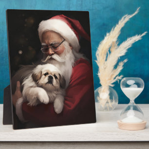 Pekingese met Sinterklaas Feestelijke Kerstmis Fotoplaat
