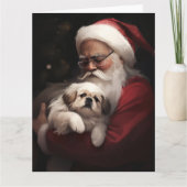 Pekingese met Sinterklaas Feestelijke Kerstmis Kaart (Voorkant)