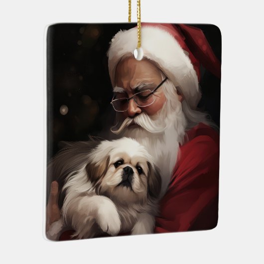 Pekingese met Sinterklaas Feestelijke Kerstmis Keramisch Ornament (Rechts)