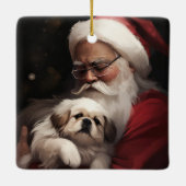 Pekingese met Sinterklaas Feestelijke Kerstmis Keramisch Ornament (Achterkant)