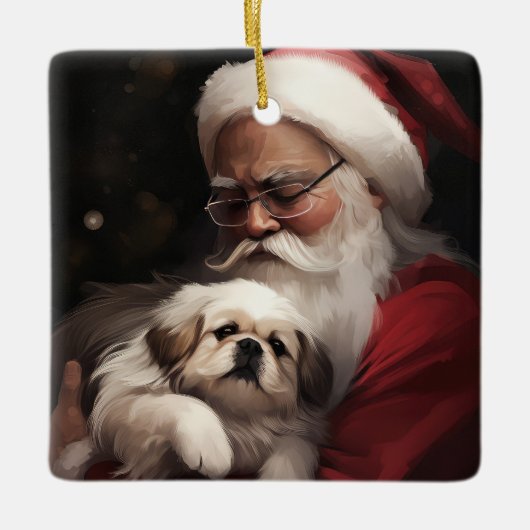 Pekingese met Sinterklaas Feestelijke Kerstmis Keramisch Ornament (Voorkant)