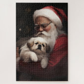 Pekingese met Sinterklaas Feestelijke Kerstmis Legpuzzel (Verticaal)