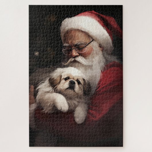 Pekingese met Sinterklaas Feestelijke Kerstmis Legpuzzel (Verticaal)