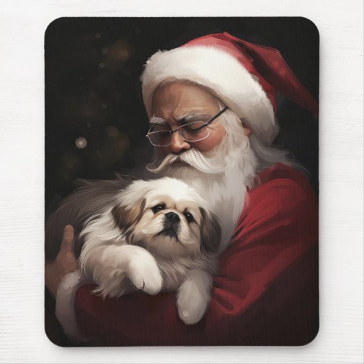 Pekingese met Sinterklaas Feestelijke Kerstmis Muismat (Voorkant)