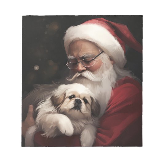 Pekingese met Sinterklaas Feestelijke Kerstmis Notitieblok (Voorkant)
