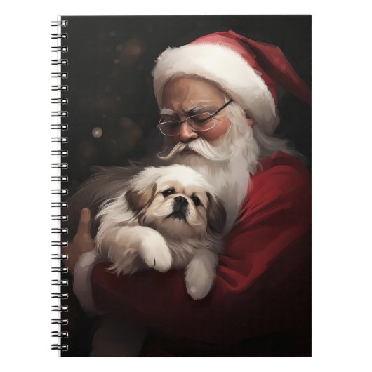 Pekingese met Sinterklaas Feestelijke Kerstmis Notitieboek (Voorkant)
