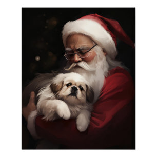 Pekingese met Sinterklaas Feestelijke Kerstmis Perfect Poster