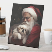 Pekingese met Sinterklaas Feestelijke Kerstmis Reclamebord Met Voetstuk (Insitu)