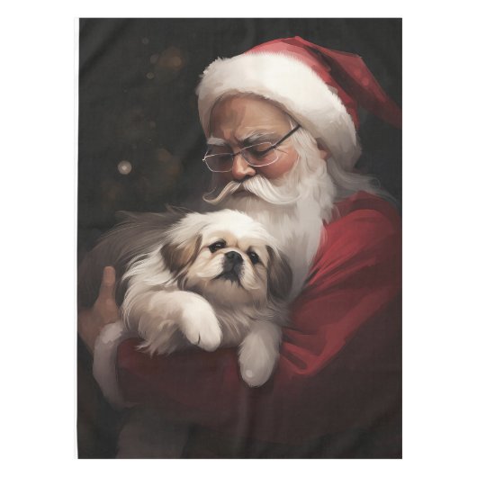 Pekingese met Sinterklaas Feestelijke Kerstmis Tafelkleed (Voorkant)