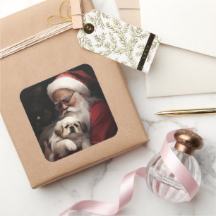 Pekingese met Sinterklaas Feestelijke Kerstmis Vierkante Sticker