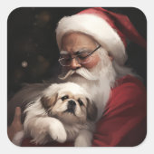 Pekingese met Sinterklaas Feestelijke Kerstmis Vierkante Sticker (Voorkant)