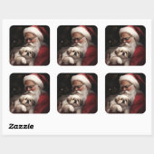 Pekingese met Sinterklaas Feestelijke Kerstmis Vierkante Sticker (Vel)