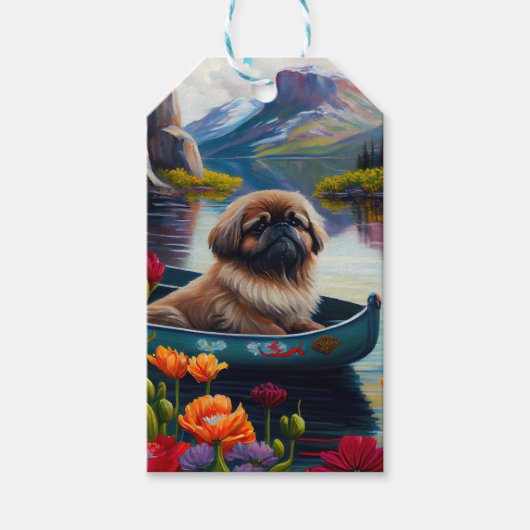 Pekingese op een peddel: een Schilderachtig avontu Cadeaulabel (Voorkant)