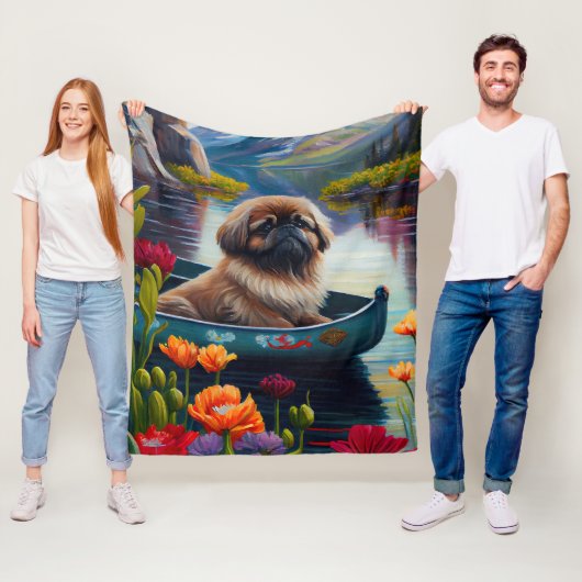 Pekingese op een peddel: een Schilderachtig avontu Fleece Deken (In situ)
