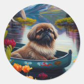 Pekingese op een peddel: een Schilderachtig avontu Ronde Sticker (Voorkant)