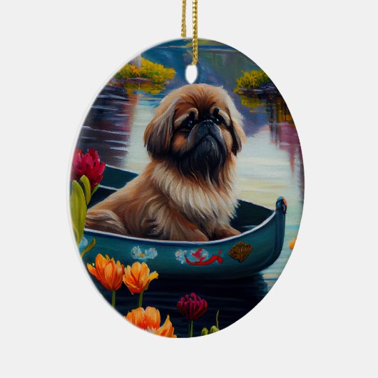 Pekingese op een peddel: Een Schitterend Avontuur Keramisch Ornament (Rechts)
