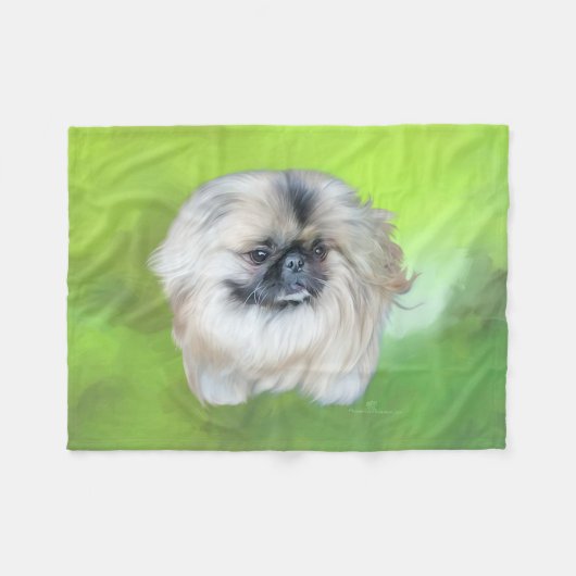 Pekingese op Green Fleece Deken (Voorkant (Horizontaal))