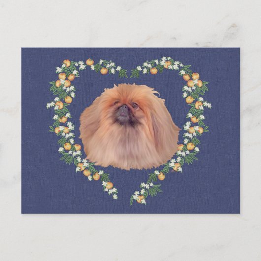 Pekingese Oranje bloesems Briefkaart (Voorkant)