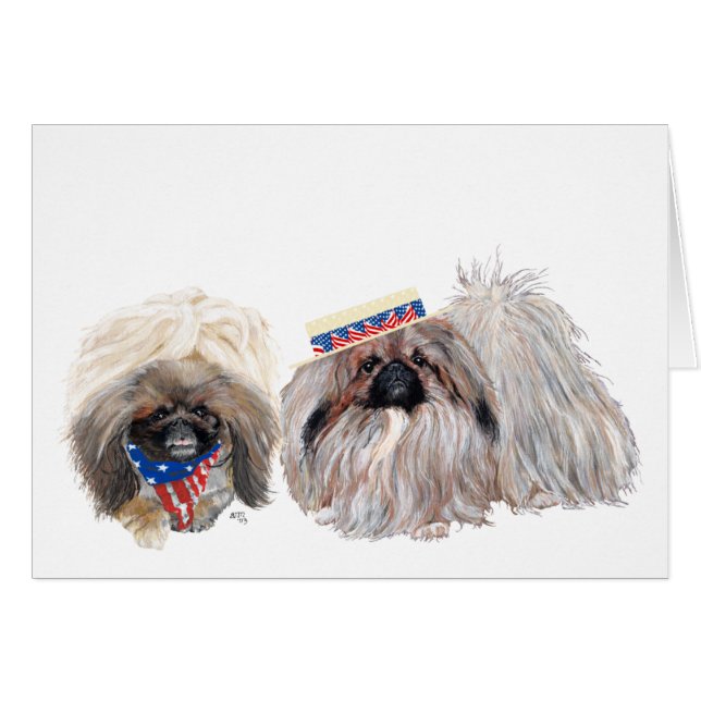 Pekingese Patriottische Wenskaart (Voorkant Horizontaal)