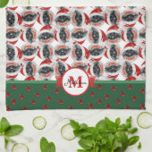 Pekingese Patroon Monogram Kerstdag Hond Theedoek (Gevouwen)